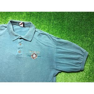 Vintage 90s Naples Embroidered Men's Short Sleeve Polo Shirt Size Large Blue USA